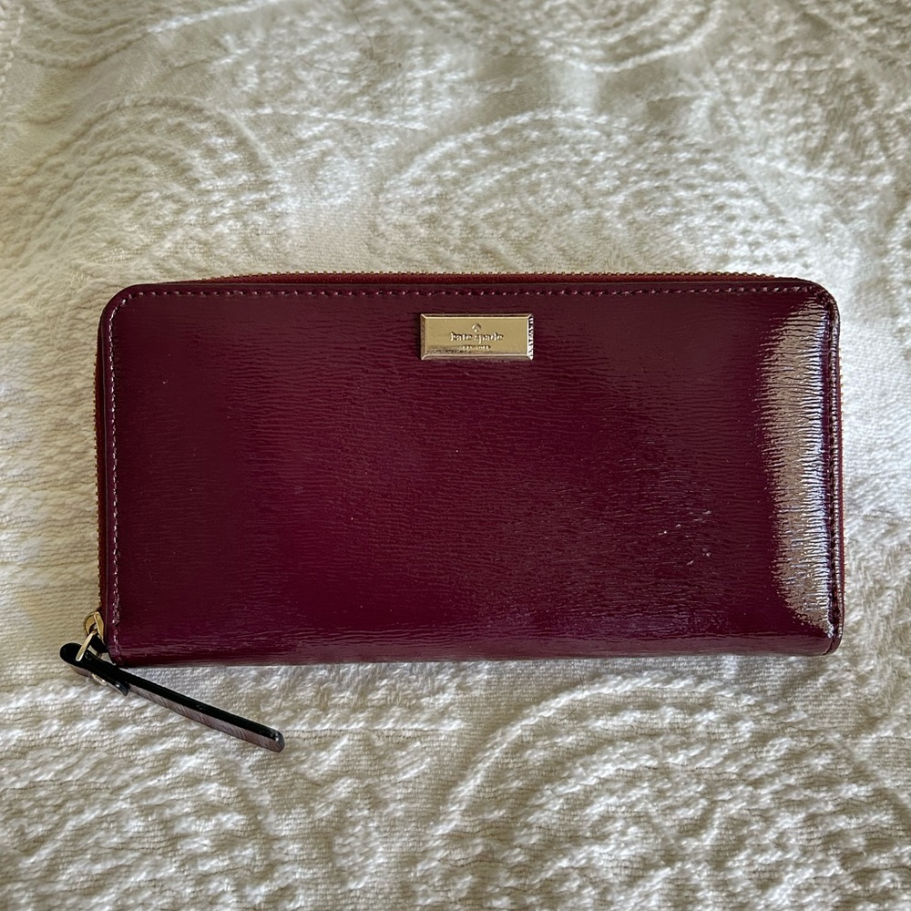 Kate Spade Burgundy Patent Leather Wallet EUC